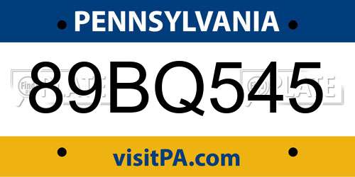 89BQ545 Pennsylvania License Plate