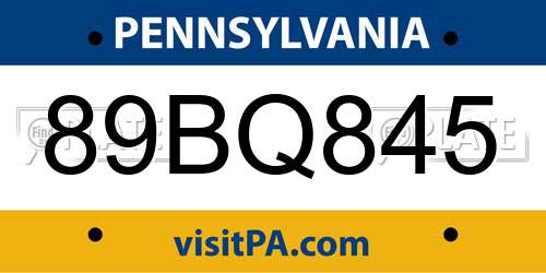 89BQ845 Pennsylvania License Plate