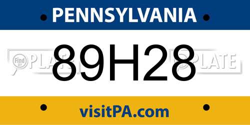 89H28 Pennsylvania License Plate