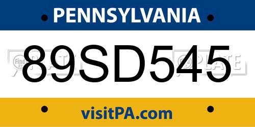 89SD545 Pennsylvania License Plate