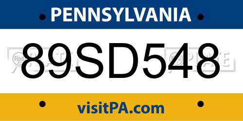89SD548 Pennsylvania License Plate