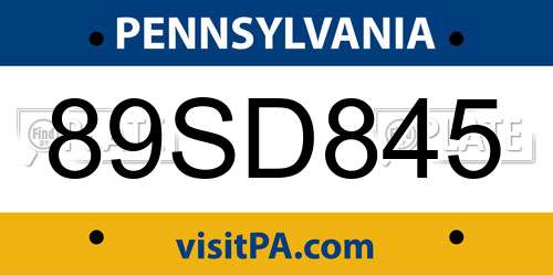 89SD845 Pennsylvania License Plate