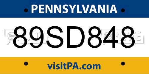 89SD848 Pennsylvania License Plate