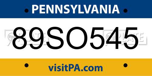 89SO545 Pennsylvania License Plate