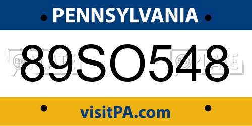 89SO548 Pennsylvania License Plate