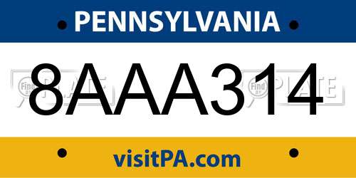 8AAA314 Pennsylvania License Plate