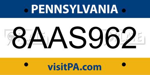 8AAS962 Pennsylvania License Plate