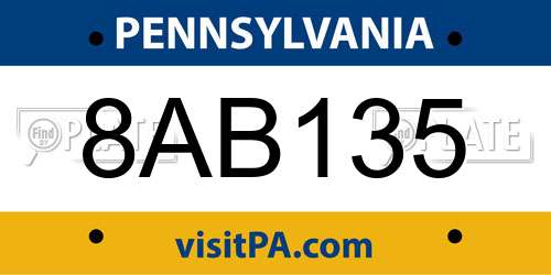 8AB135 Pennsylvania License Plate