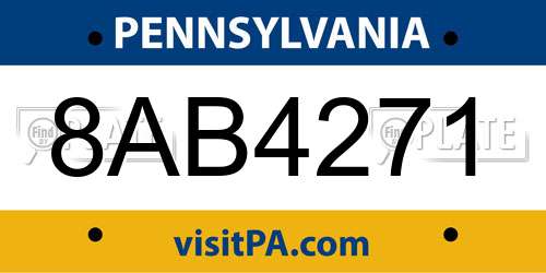 8AB4271 Pennsylvania License Plate