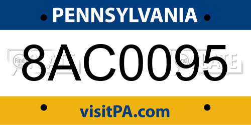 8AC0095 Pennsylvania License Plate