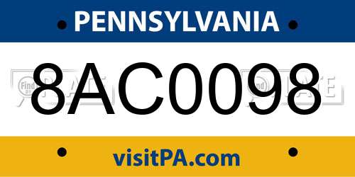 8AC0098 Pennsylvania License Plate
