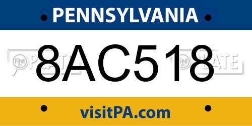 8AC518 Pennsylvania License Plate