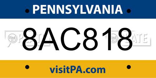 8AC818 Pennsylvania License Plate