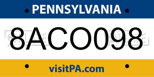 8ACO098 Pennsylvania License Plate
