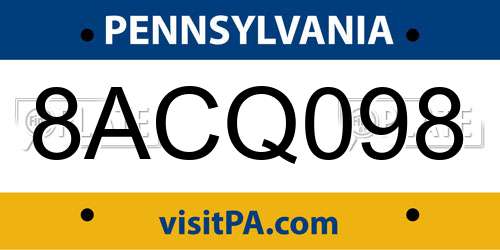 8ACQ098 Pennsylvania License Plate