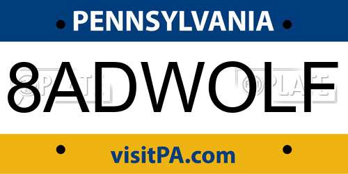 8ADWOLF Pennsylvania License Plate