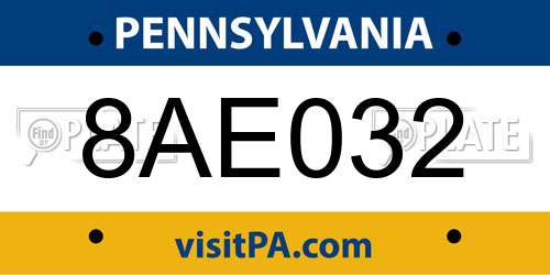 8AE032 Pennsylvania License Plate