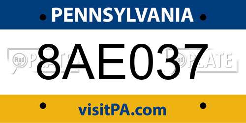 8AE037 Pennsylvania License Plate