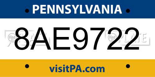 8AE9722 Pennsylvania License Plate