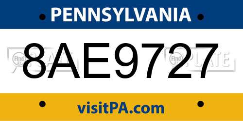 8AE9727 Pennsylvania License Plate