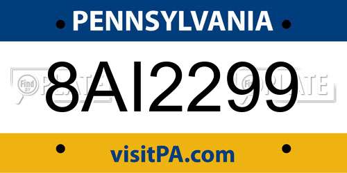 8AI2299 Pennsylvania License Plate