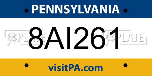 8AI261 Pennsylvania License Plate