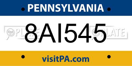 8AI545 Pennsylvania License Plate