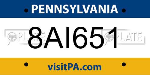 8AI651 Pennsylvania License Plate