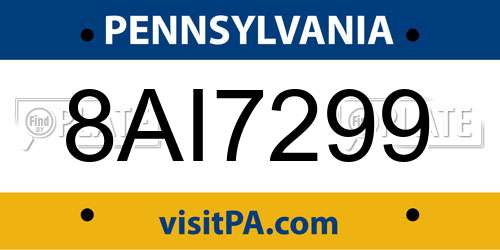 8AI7299 Pennsylvania License Plate