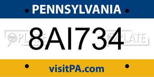 8AI734 Pennsylvania License Plate