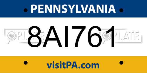 8AI761 Pennsylvania License Plate