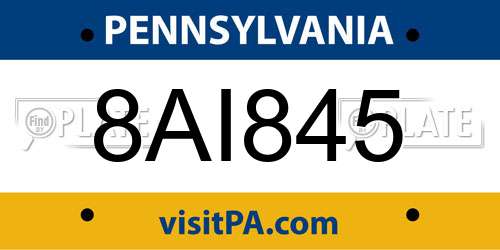 8AI845 Pennsylvania License Plate