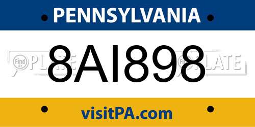 8AI898 Pennsylvania License Plate