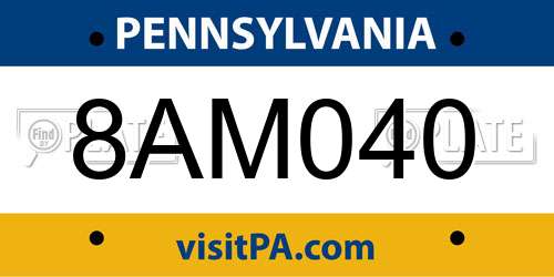 8AM040 Pennsylvania License Plate