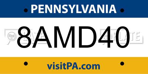 8AMD40 Pennsylvania License Plate