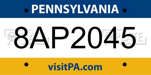 8AP2045 Pennsylvania License Plate