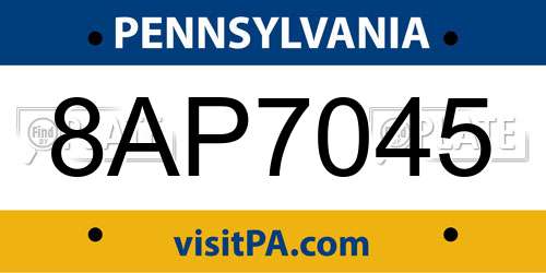 8AP7045 Pennsylvania License Plate