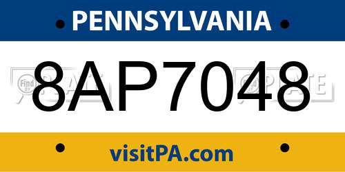 8AP7048 Pennsylvania License Plate