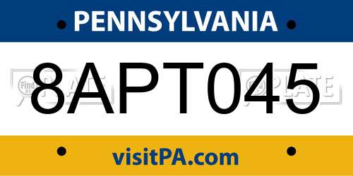 8APT045 Pennsylvania License Plate