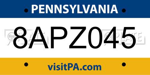 8APZ045 Pennsylvania License Plate