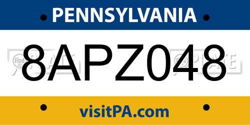 8APZ048 Pennsylvania License Plate