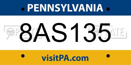 8AS135 Pennsylvania License Plate