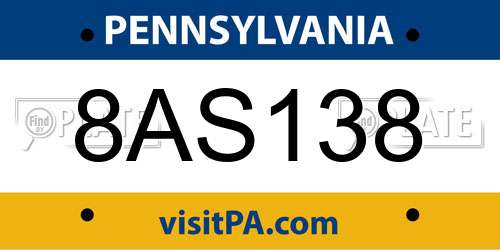 8AS138 Pennsylvania License Plate