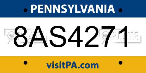 8AS4271 Pennsylvania License Plate