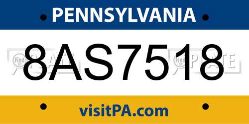 8AS7518 Pennsylvania License Plate