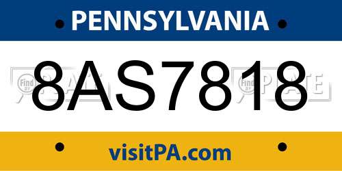 8AS7818 Pennsylvania License Plate