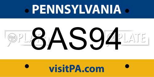 8AS94 Pennsylvania License Plate