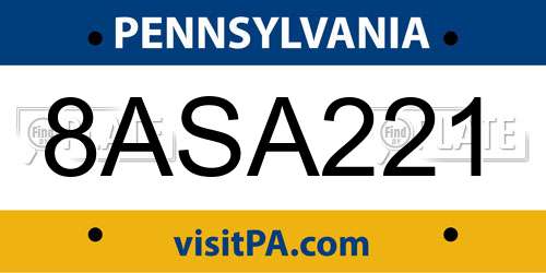 8ASA221 Pennsylvania License Plate