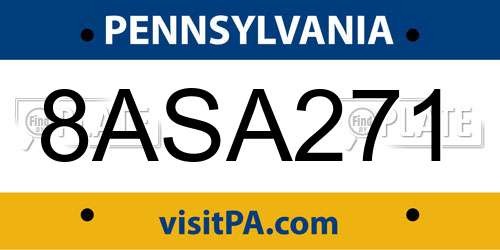 8ASA271 Pennsylvania License Plate