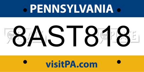 8AST818 Pennsylvania License Plate